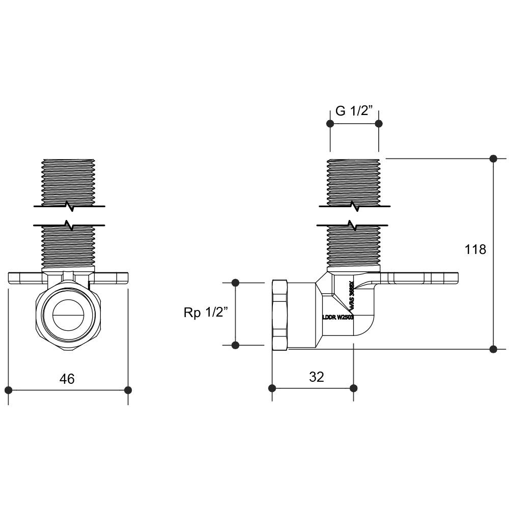 Elbow Fl Front Lugged Brass 15Fl x 15Ml Extended