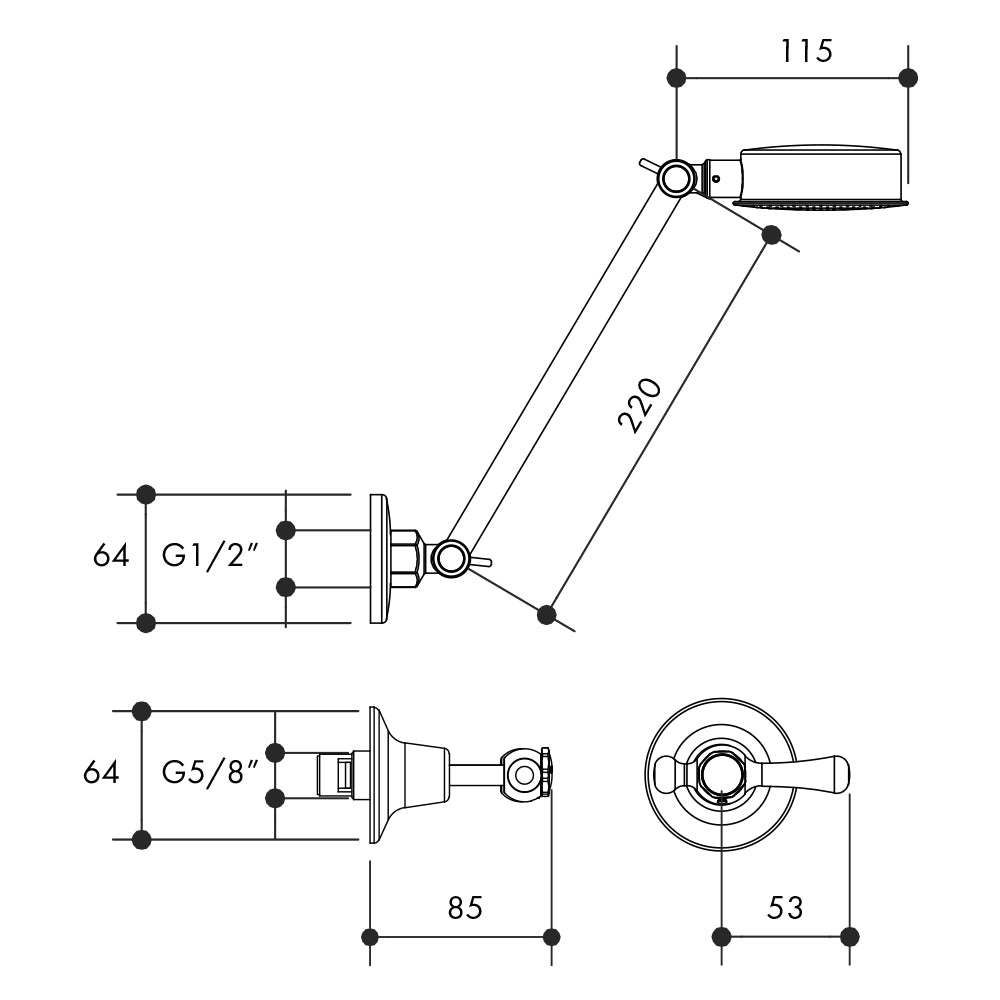 WHITEHALL LEVER SHOWER SET ANTI VANDAL CERAMIC DISC