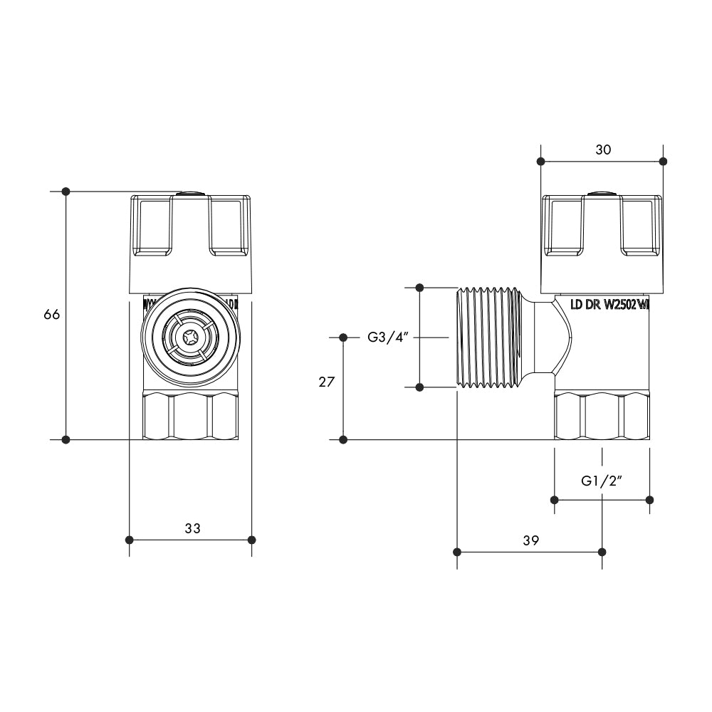 Right Angle Washing Machine Stop Valve 1/4 Turn Modular