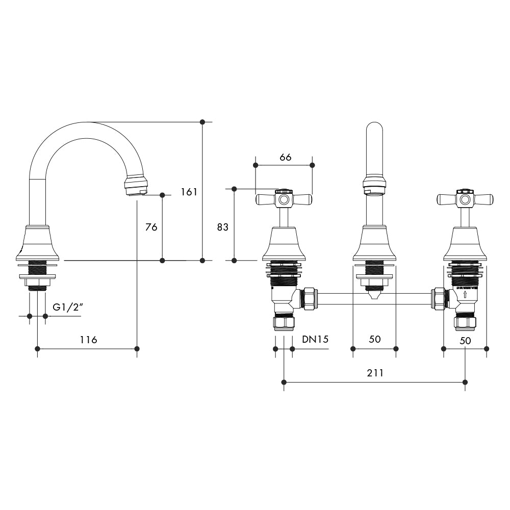WHITEHALL CHROME PLATED BASIN SET ANTI VANDAL WITH JUMPER VALVE