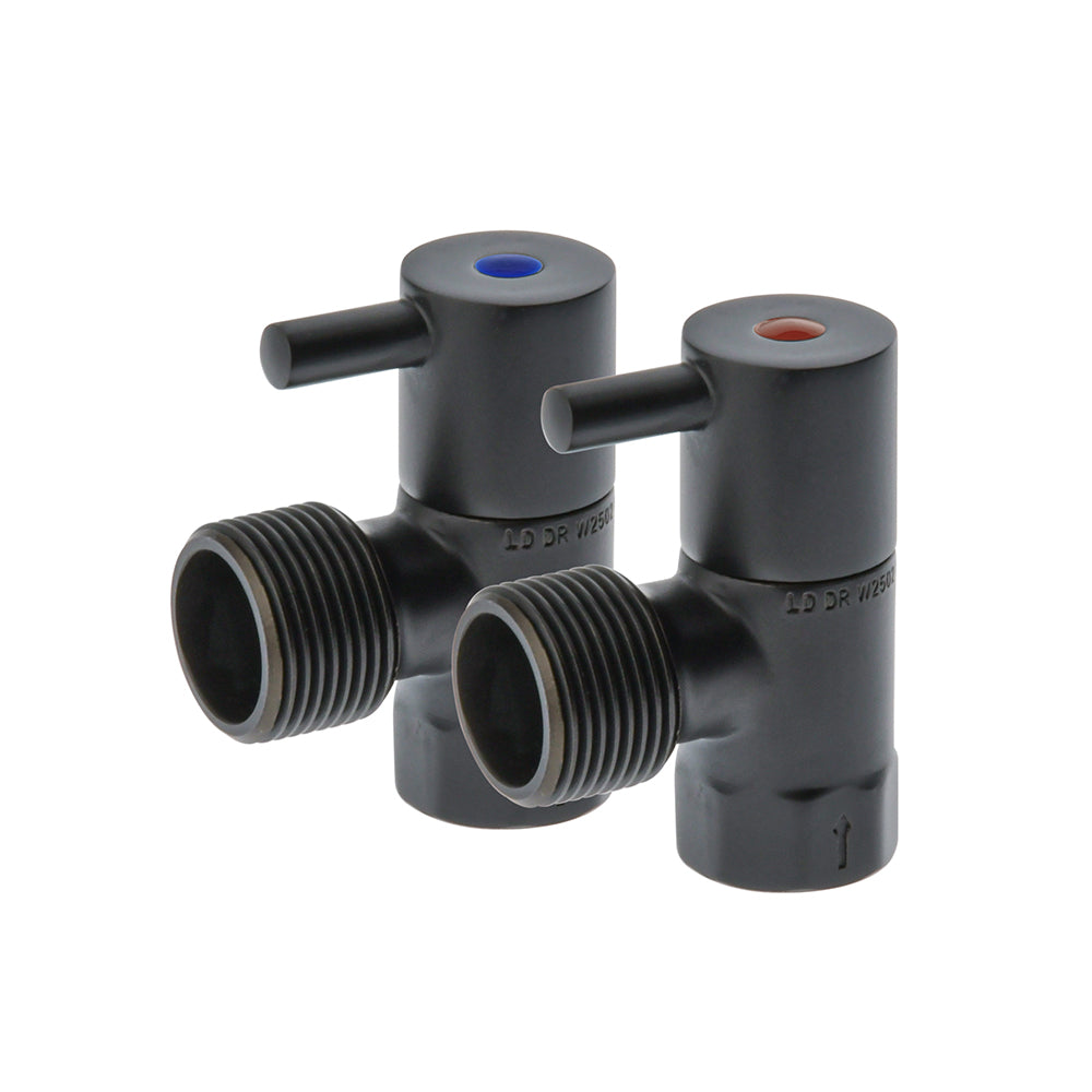 Right Angle Washing Machine Stop Valve 1/4 Turn Lever Pair