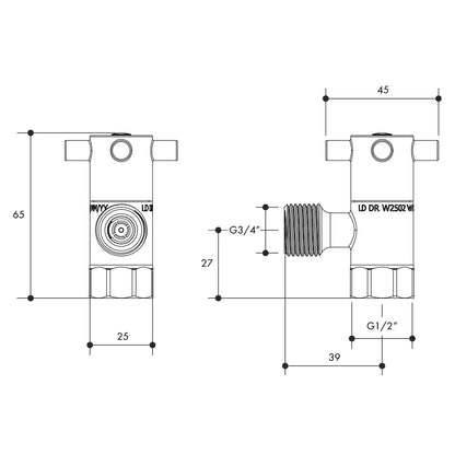 Right Angle Washing Machine Stop Valve 1/4 Turn Capstan