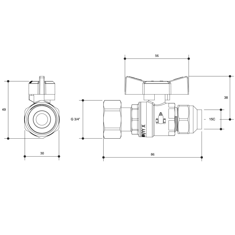 Ball Valve Swivel Nut 15Fc X 20Sn