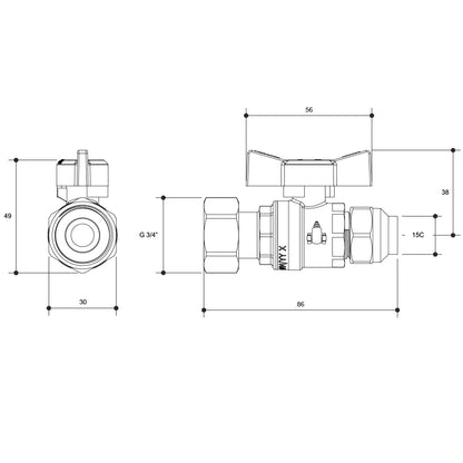 Ball Valve Swivel Nut 15Fc X 20Sn