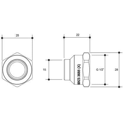Flared Compression Crox Nut Brass 15mm