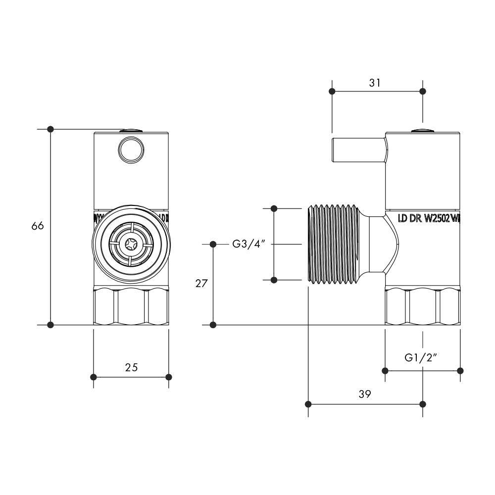 Right Angle Washing Machine Stop Valve 1/4 Turn Lever