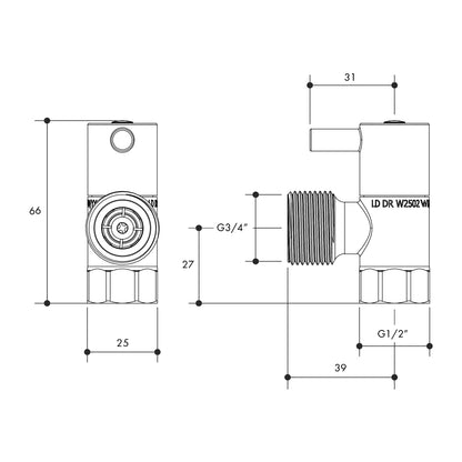 Right Angle Washing Machine Stop Valve 1/4 Turn Lever