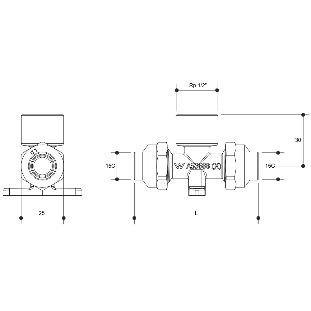 Flared Compression Tee Lugged Brass 15C x 15Fl x 15C