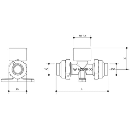 Flared Compression Tee Lugged Brass 15C x 15Fl x 15C