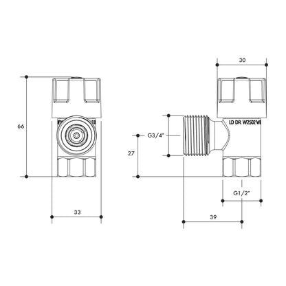 Right Angle Washing Machine Stop Valve 1/4 Turn Modular