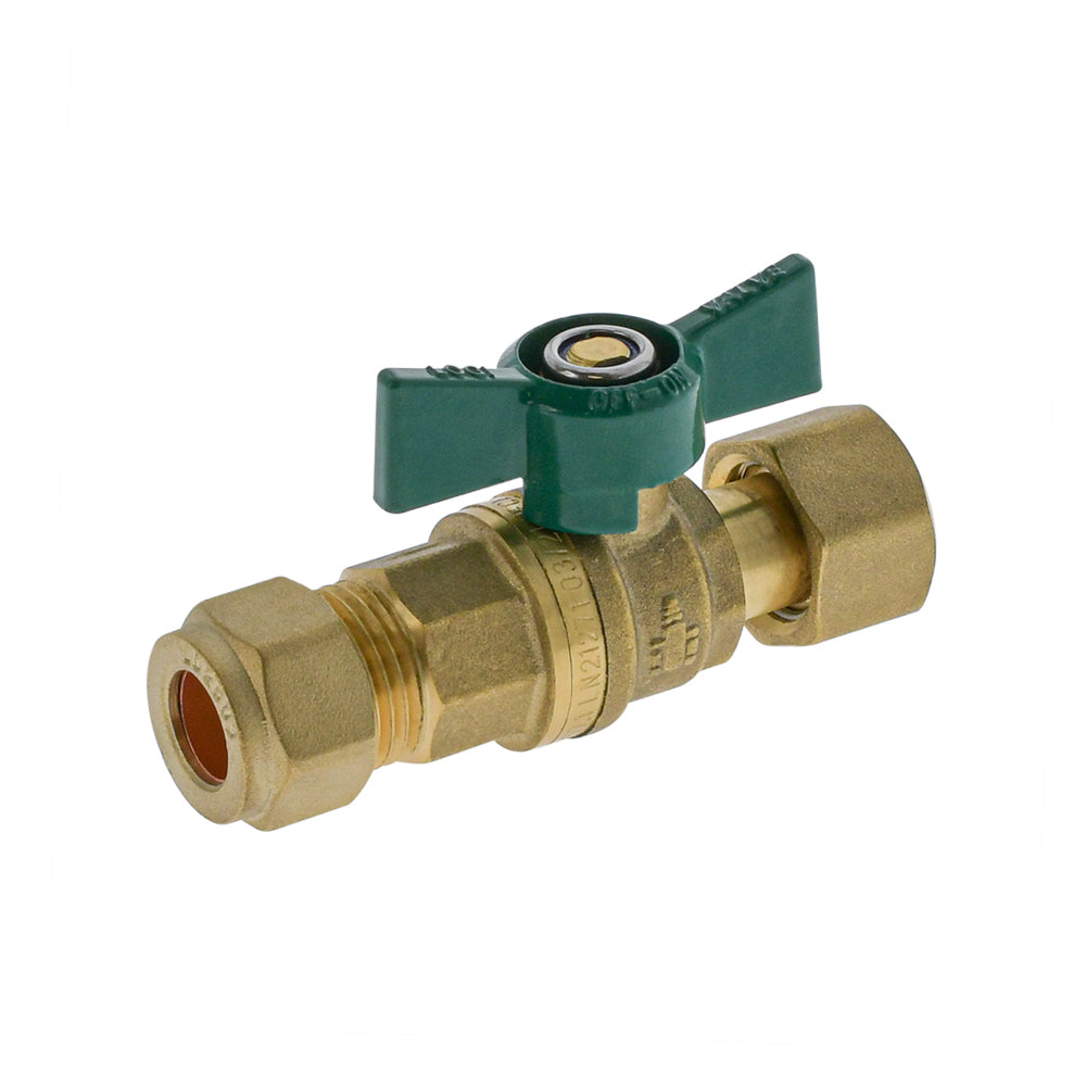 Isolation Non Return Ball Valve with Check Valve Swivel Copper Compression 15mm